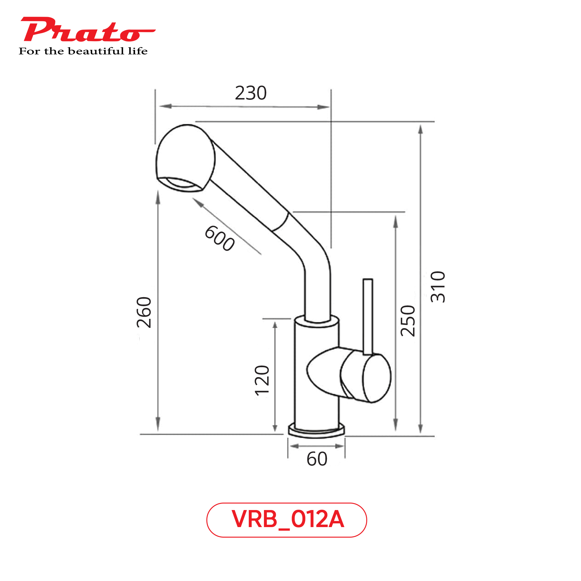 Vòi rửa bát dây rút đồng Prato 012A